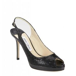 Jimmy Choo Nova Glitter Fabric Heel in Black Size 38.5